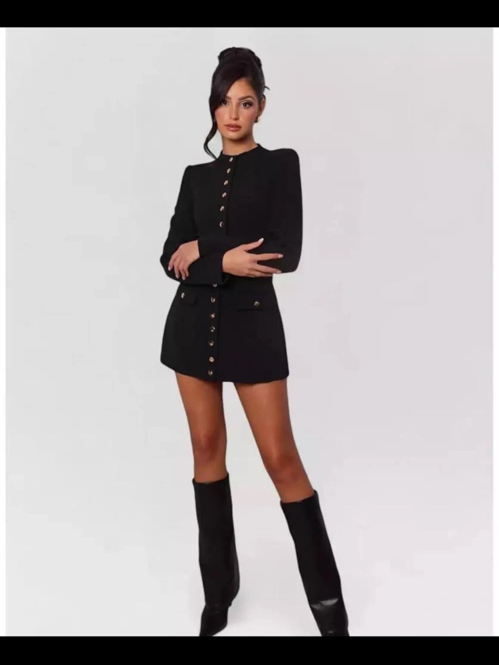 Black Button-Front Mini Dress